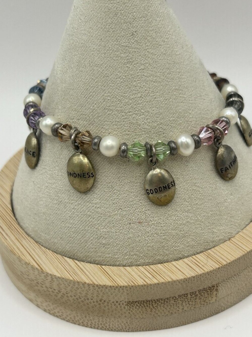 Sterling Silver Faith Charm Bracelet Pearls Beads Magnetic Clasp Safety Chain - Picture 5 of 15